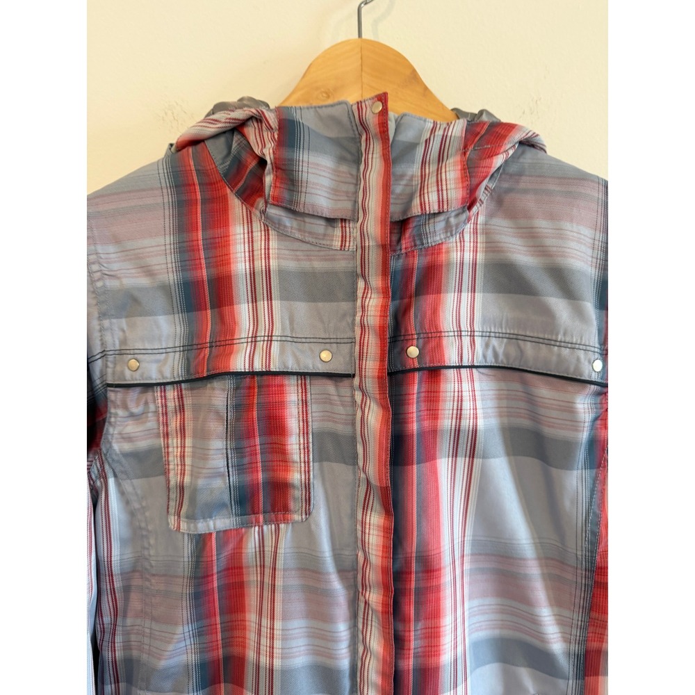 686 Acc Michael Akira West Womens Plaid Snowboard Jacket Red Grey Hooded Medium - Picture 6 of 12